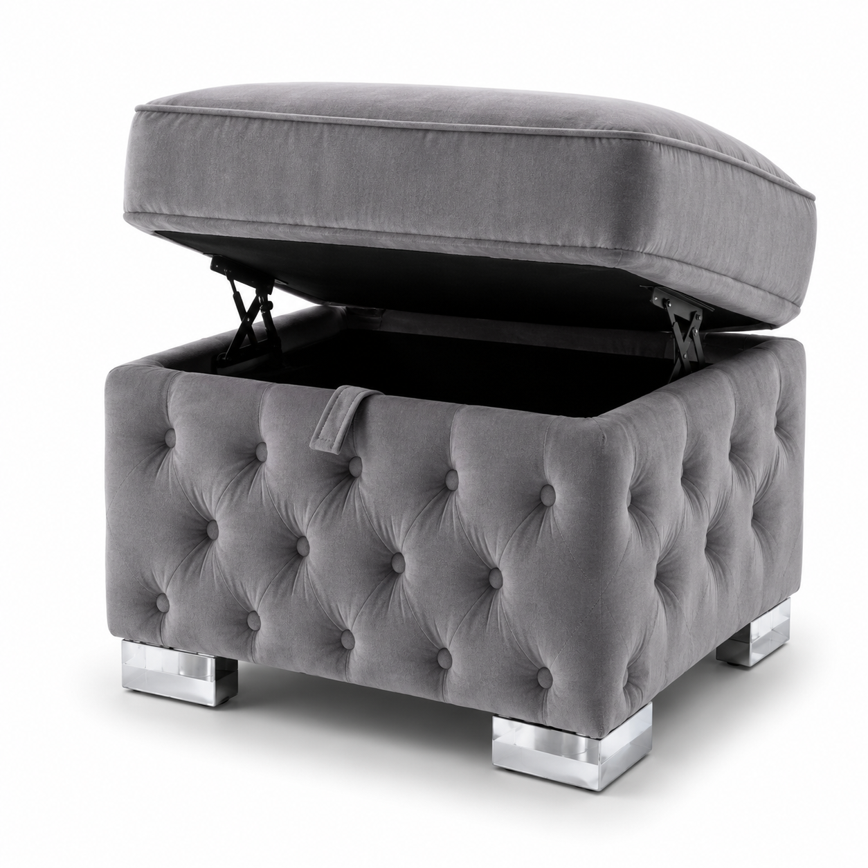 Nicole Plush Velvet Steel Gloria Footstool with Storage - Image 2