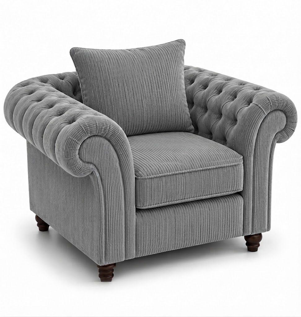 Nicole 1 Seater Jumbo Cord Grey Sofa