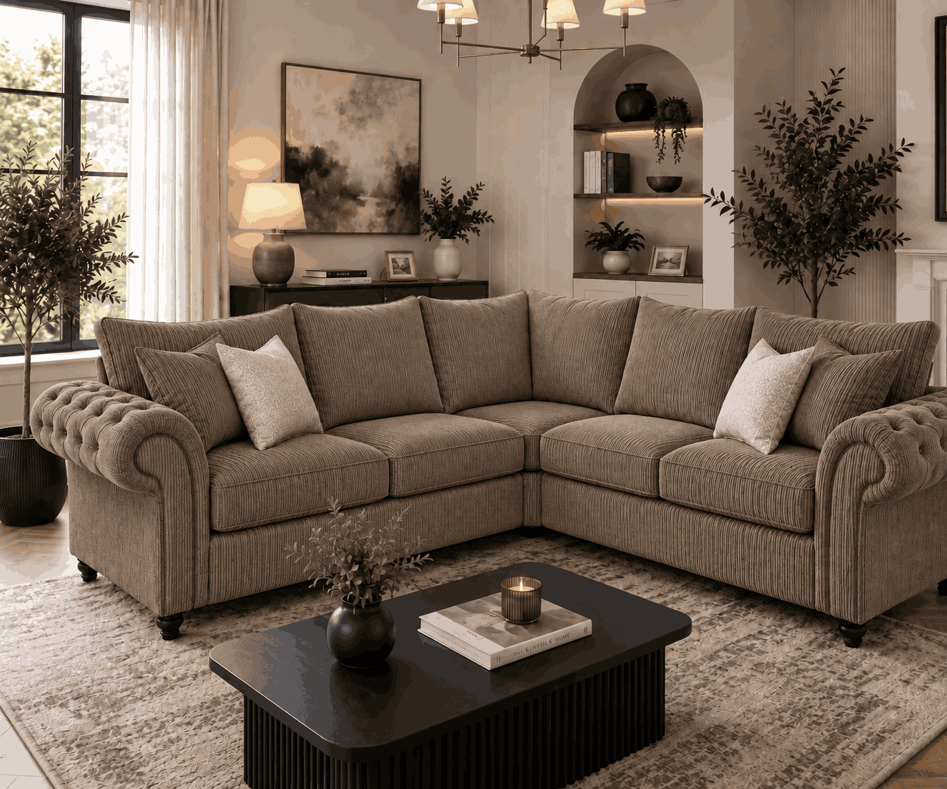 Nicole 5 Seater Corner Jumbo Cord Brown Sofa 4