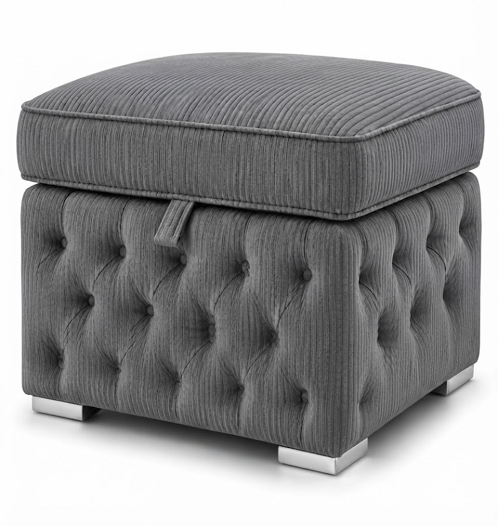 Nicole Jumbo Cord Grey Gloria Footstool With Storage