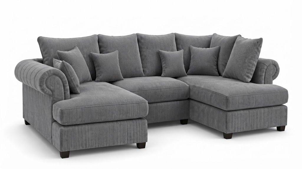 Nicole Mini U Shape Jumbo Cord Grey sofa