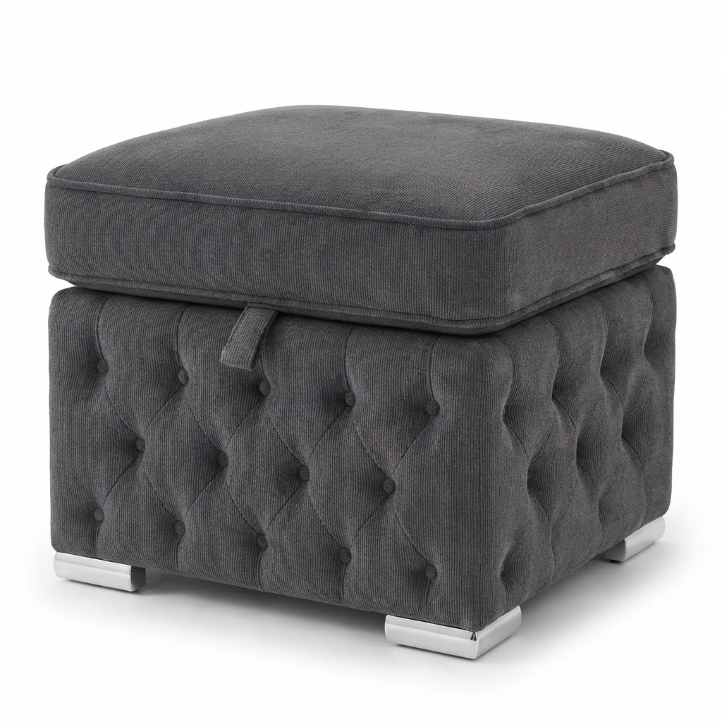 Nicole Naples Dark Grey Gloria Footstool With Storage