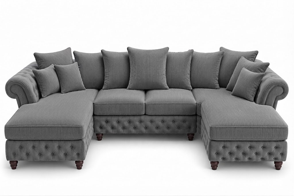 Nicole U Shape Jumbo Cord Grey sofa